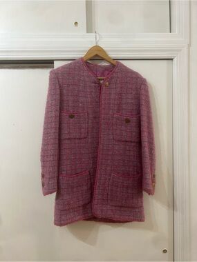 Chanel Pink Tweed Long Jacket - Women's Structured Blazer
